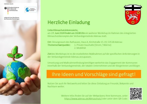 Plakat Einladungstext zum Klima Workshop am 27 Juni in Adenau 